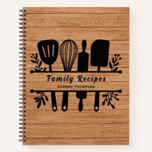 Rustikales Holz Personalisiertes Kochbuch Familien Notizbuch