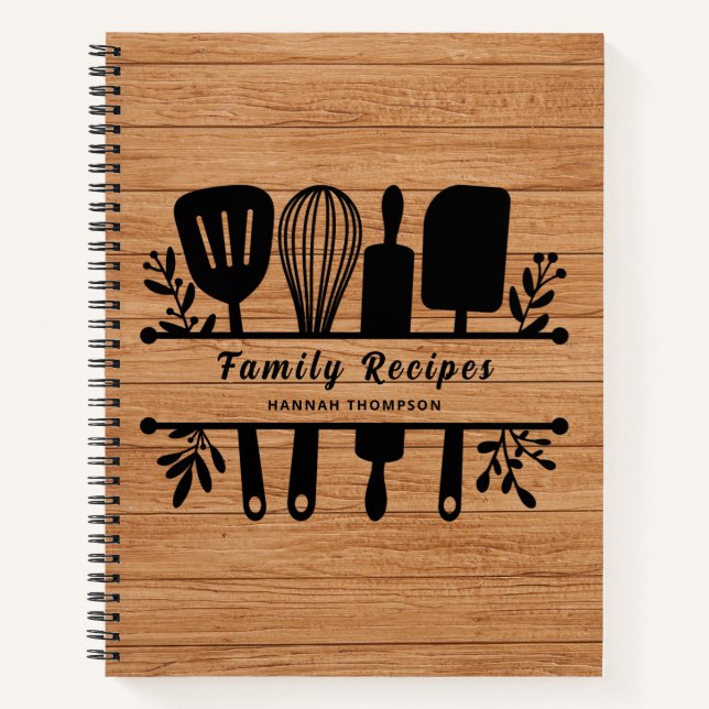 Rustikales Holz Personalisiertes Kochbuch Familien Notizbuch (Vorderseite)