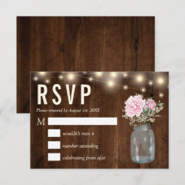 Rustikales Holz Pink Peony Floral Mason | RSVP-Kar Einladung