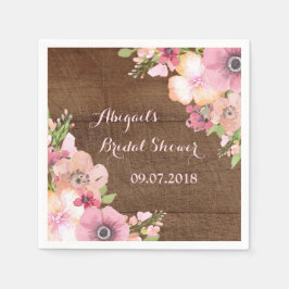 Rustikales Holz Pink Wasserfarbe Brautparty Napkin Serviette