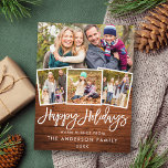 Rustikales Holz Pinsel Skript glücklich Ferien 4 F Postkarte<br><div class="desc">Rustic Wood Brush Script Happy Holidays Postcard - 4 Fotos</div>