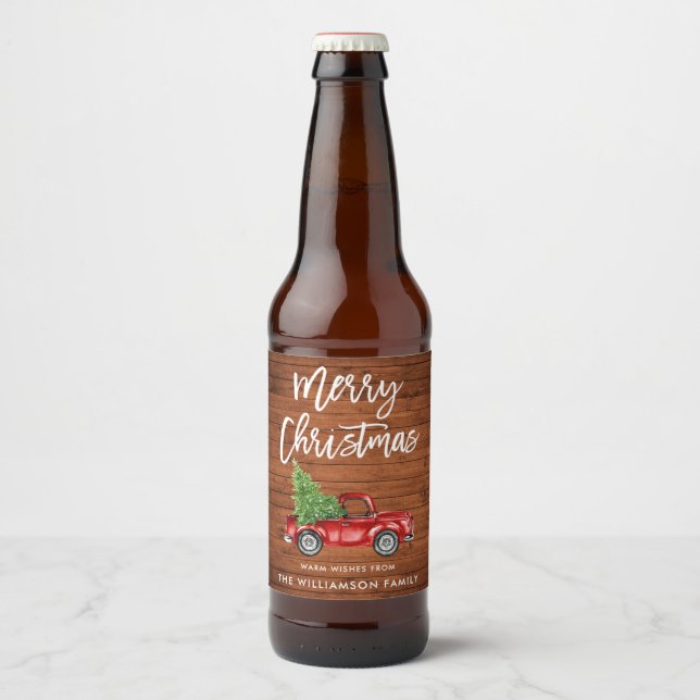 Rustikales Holz Pinselschrift Weihnachtsgeschenk V Bierflaschenetikett (Vorderseite)