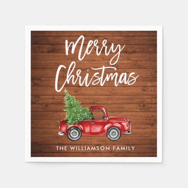 Rustikales Holz Pinselschrift Weihnachtsgeschenk V Serviette (Vorderseite)