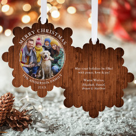 Rustikales Holz Print Frohe Weihnachts-Foto Ornament Karte