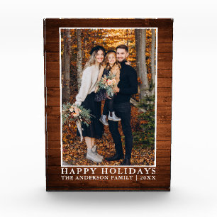 Rustikales Holz Print Happy Holidays Foto Block