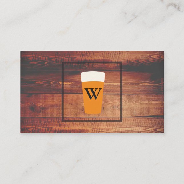 Rustikales Holz-Quadrat-Monogramm für Bierbrauen Visitenkarte (Vorderseite)