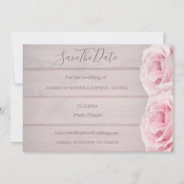 Rustikales Holz Real Pink Roses Save the Date Hoch Einladung