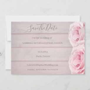 Rustikales Holz Real Pink Roses Save the Date Hoch Einladung