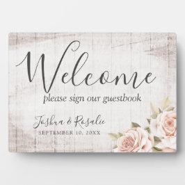 Rustikales Holz Romantische Rose Shabby Begrüßung  Fotoplatte