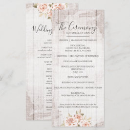 Rustikales Holz & romantische Rose Shabby Wedding Programm