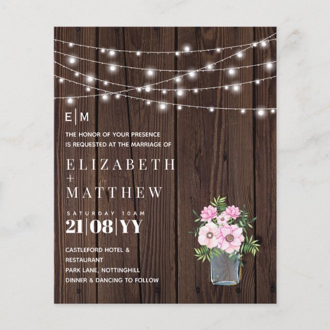 Rustikales Holz Rosa Blume Hochzeit Einladungen (Vorderseite)