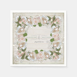 Rustikales Holz Rosa Rose Blumenstrauß Kunst Kraut Serviette