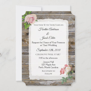Rustikales Holz Rosa Rose Elegantes Hochzeitsempfa Einladung