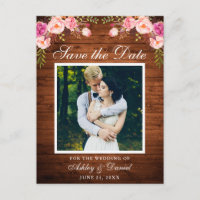 Rustikales Holz Rosa Save the Date Foto