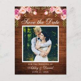 Rustikales Holz Rosa Save the Date Foto Ankündigungspostkarte