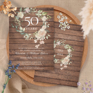 Rustikales Holz Rose Garland 50. Hochzeitstag Einladung