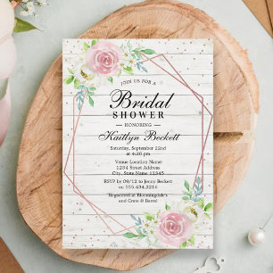 Rustikales Holz Rose Gold Foil Blumenstrauß Brautp Einladung