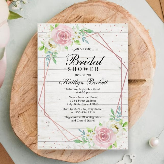 Rustikales Holz Rose Gold Foil Blumenstrauß Brautp Einladung (Von Creator hochgeladen)
