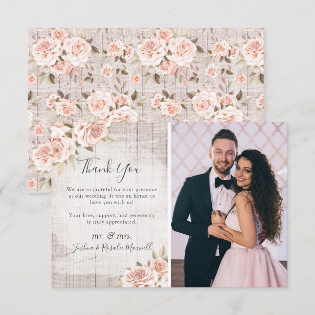 Rustikales Holz & Rose Shabby Wedding Vielen Dank  Dankeskarte (Vorne/Hinten)