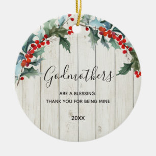 Rustikales Holz Rote Flora Godmütter Weihnachten Keramik Ornament