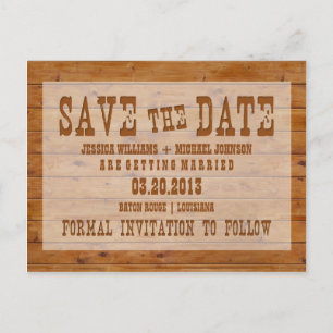 Rustikales Holz Save the Date Ankündigungspostkarte