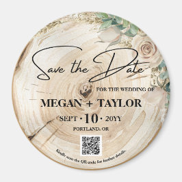 Rustikales Holz Save the Date kein Foto QR Code Magnet