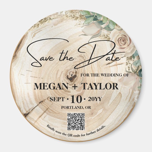 Rustikales Holz Save the Date kein Foto QR Code Magnet (Vorne)