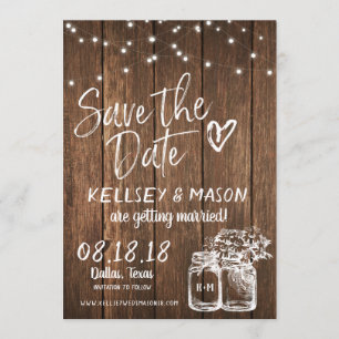 Rustikales Holz Save the Date mit Mason Jars & Lig Einladung