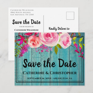 Rustikales Holz Save the Date Rose Blumenverkündun Postkarte