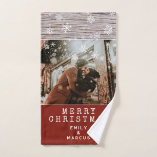 Rustikales Holz Schneeflocken Foto Weihnachten Handtuch