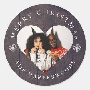 Rustikales Holz Schneeflocken Weihnachten 1 Foto Runder Aufkleber