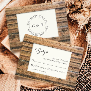 Rustikales Holz Schwarz-weiß Elfenbeinküste Elegan RSVP Karte