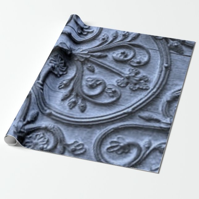 Rustikales Holz-Scroll-Muster auf blauem Hintergru Geschenkpapier (Ungerollt)