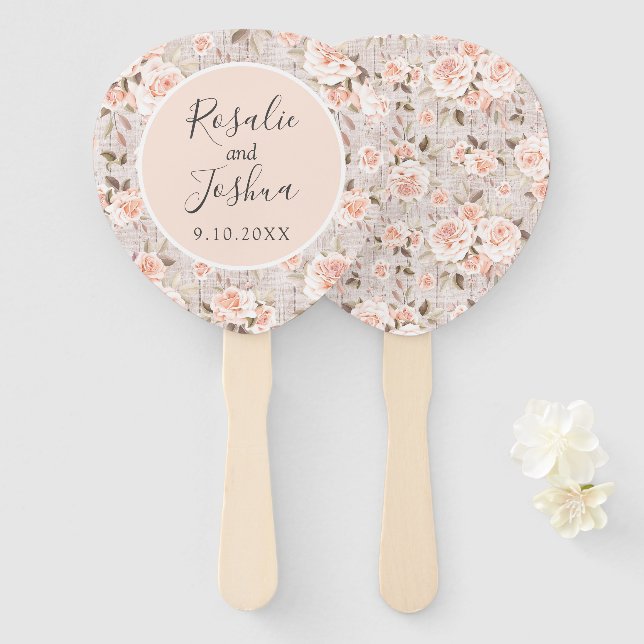 Rustikales Holz Shabby Chic Rose Namen & Hochzeits Fächer (Vorne und Hinten)