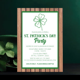 Rustikales Holz & Shamrock St. Patrick's Day Party Einladung