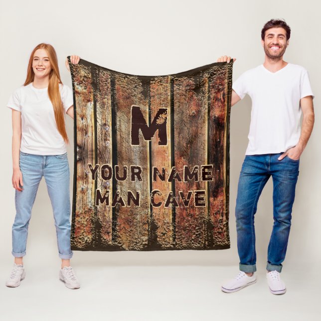 Rustikales Holz sieht Personalisierten Mann Höhle  Fleecedecke (Beispiel)