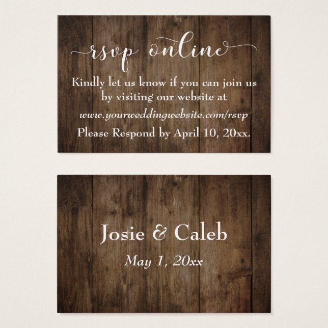 Rustikales Holz & Skriptaufsatz RSVP Online Beilag (Vorne & Hinten)