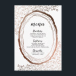 Rustikales Holz Slice Kupfer Foil Herbst Abendesse Menükarte<br><div class="desc">Rustikales Holz Slice Kupfer Foil Herbst Hochzeit im Herbst Design mit handgezogenen Holzschnitt, Zweige, Blätter, Zweige, und Beeren. Ein schicke und trendige Land Suchen Sie nach einer Herbsthochzeit oder einer beliebigen Jahreszeit, der inspirierten Natur, perfekt für eine Scheune Hochzeitsfeier, oder Berg-Retreat. Mit Kupferbronze-Imitat-Folieneffekt und einem modernen trendigen Schriftart mit Pinsel-Script-Schrift...</div>