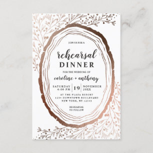 Rustikales Holz Slice Kupfer Foil Probe Abendessen Einladung