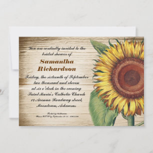 rustikales Holz & Sonnenblumen Braun Dusche Einlad Einladung