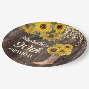 Rustikales Holz Sonnenblumen Cowboy Boots 90. Gebu Pappteller