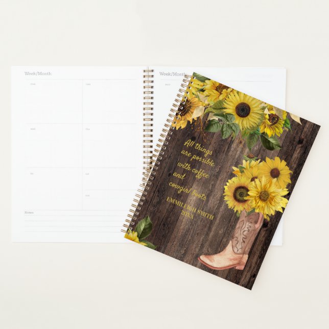 Rustikales Holz Sonnenblumen Cowgirl Boots Kaffee Planer (Anzeige)
