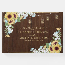 Rustikales Holz Sonnenblumen Dusty Blue Floral Wed Gästebuch