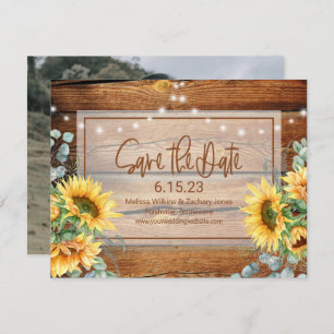 Rustikales Holz Sonnenblumen Foto Save the Date