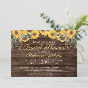 Rustikales Holz Sonnenblumen Land Stall Brautparty Einladung