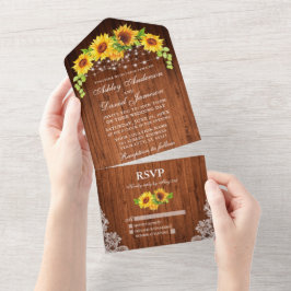 Rustikales Holz Sonnenblumen Lichter Hochzeit All In One Einladung