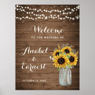 Rustikales Holz Sonnenblumen Lichter Hochzeit Begr Poster