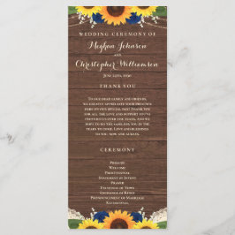 Rustikales Holz Sonnenblumen Navy Blue Rose Hochze Programm