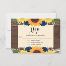 Rustikales Holz Sonnenblumen Navy Blue Rose Hochze