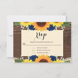 Rustikales Holz Sonnenblumen Navy Blue Rose Hochze RSVP Karte